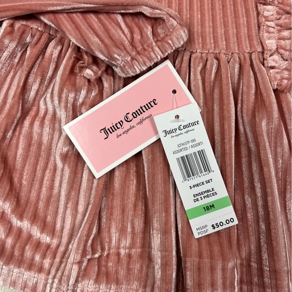 Juicy Couture Baby Girl Pink Velvet Long Sleeve Bow Leggings Set - Size 18M - Picture 8 of 8